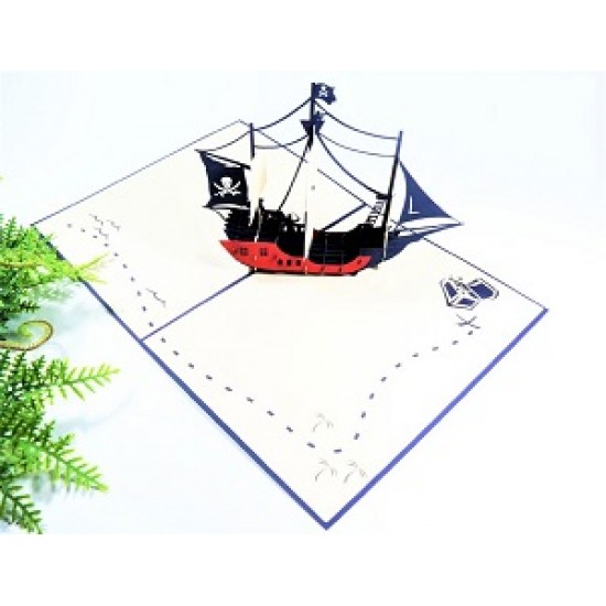 Handmade 3D Pop Up Card Galleon Pirate Ship Blank card birthday Valentine's day Father's day Anniversary Leaving Friendship 