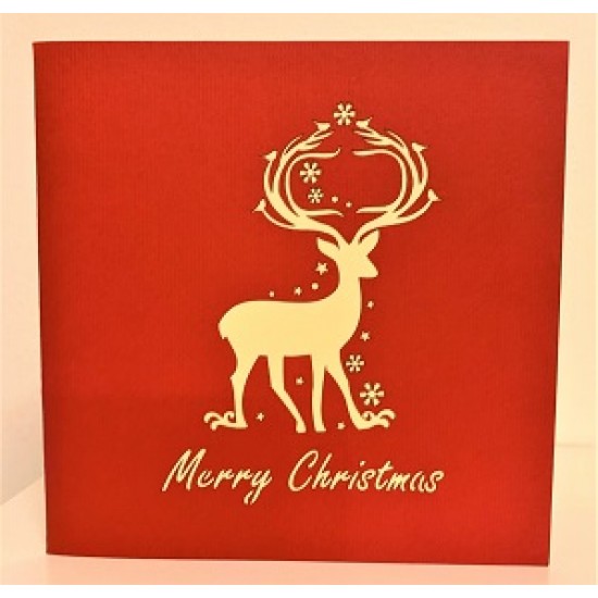 Handmade 3d Pop Up Card 12x12cm Merry Christmas Xmas Greeting Card Reindeer Tree Snowflakes Country Forest Papercraft Origami Kirigami Gift Ornament Decoration