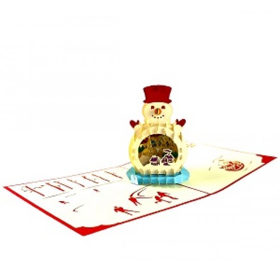 Handmade 3D Pop Up Xmas Card Happy Christmas Smile Snowman Ice City Seasonal Greetings Gift Ornaments Decorations Celebrations Card