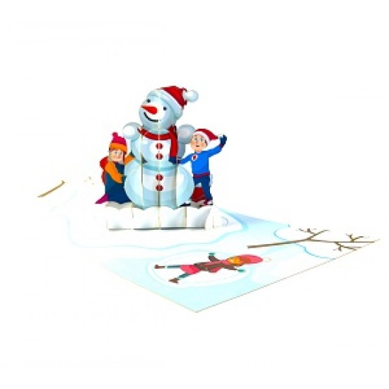 Handmade 3D Pop Up Xmas Card Happy Christmas Snowman Boy Girl Dog Cat Seasonal Greetings Gift Ornament Decorations Celebrations Card