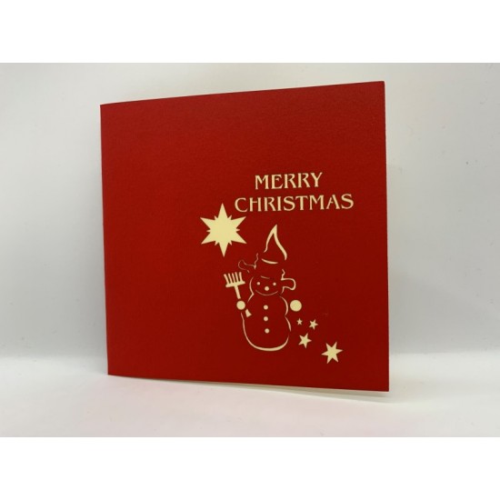 Handmade 3D Pop Up Christmas Xmas Card 12cm X12cm Merry Christmas Snowman Star David Papercraft Origami Kirigami Greeting Gift Friendship Love Family