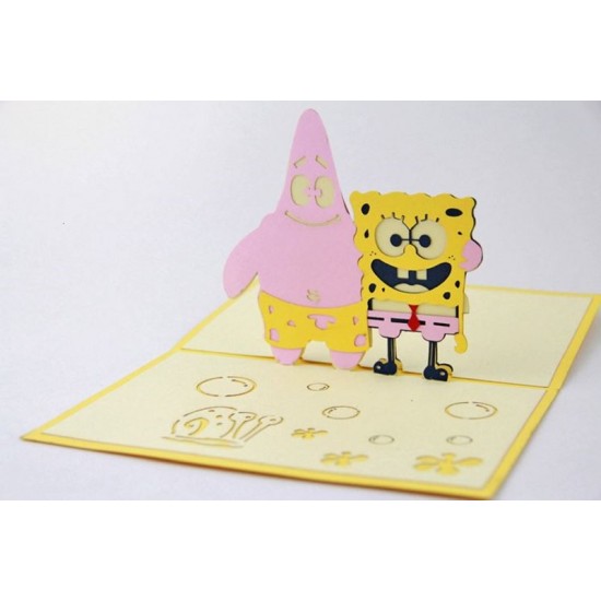 Handmade 3d Pop Up Birthday Card Spongebob Squarepants Patrick Star Animated Tv Cartoon Comic Kid Child Gift Wedding Anniversary,valentines