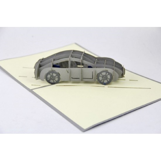 Handmade 3d Pop Up Card Prestige Grey Sport Car, New Car, Pass Driving Test, Christmas, New Year Party Invitation, Wedding Anniversary, Valentines Day, Father's Day, Mother' Day, Graduation, Retirement Greeting Card