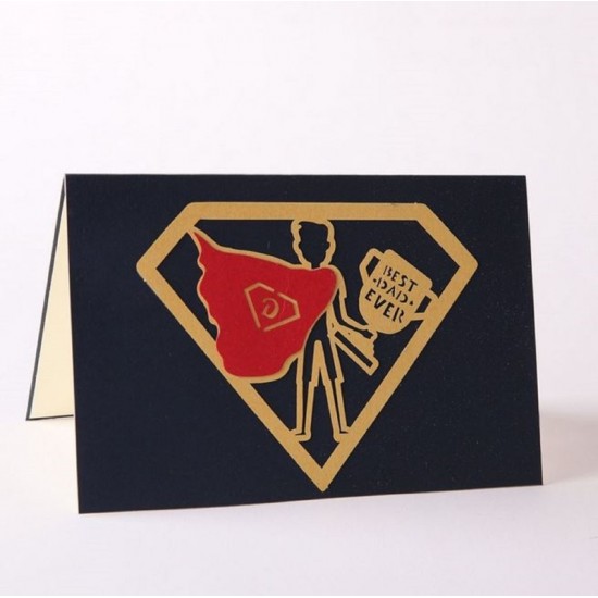 Handmade 3d Pop Up Father's Day Card Best Dad Ever Trophy Superman Hero Daddy,papa Birthday Greeting, Paper Craft Laser Cut Party Invitation