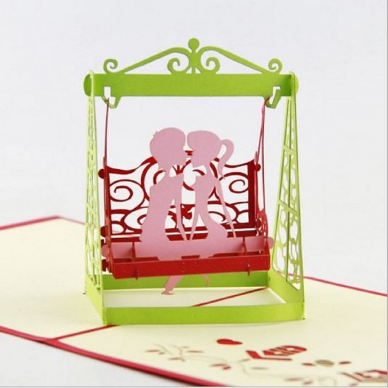 Handmade 3D Pop Up Card Sweet Love Couple Garden Swing Chair Seat French Country Cottage Wedding Anniversary,birthday,valentines Day Gift