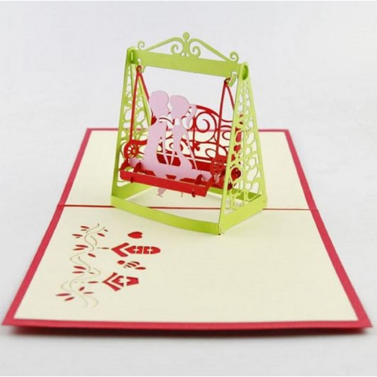 Handmade 3D Pop Up Card Sweet Love Couple Garden Swing Chair Seat French Country Cottage Wedding Anniversary,birthday,valentines Day Gift