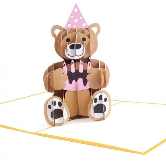 Handmade 3D Pop Up Card Teddy Bear Birthday Wedding Anniversary Valentines Day Mother's Day 1st Birthday Baby Shower Birth Card For Girlfriend Greeting