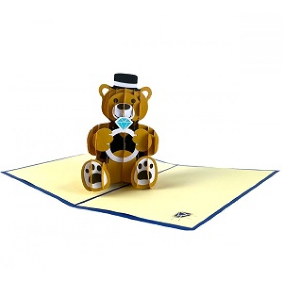 Handmade 3D pop up card Teddy Bear diamond ring engagement Valentine's day marriage proposal celebrations card congratulations card blank greeting