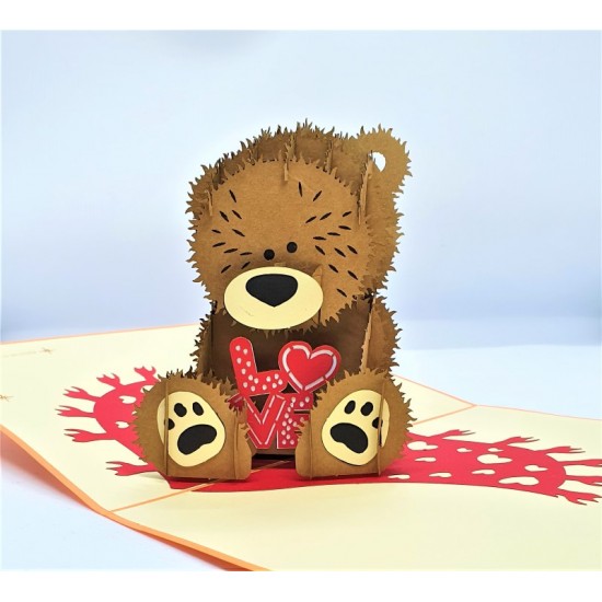 Handmade 3D Pop Up Card Love Teddy Bear Birthday Wedding Anniversary Valentine's Day Father's Day Baby Birth Born Party Invitation