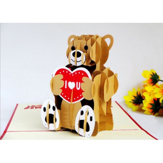 Handmade 3D Pop Up Card Teddy Bear Love Heart I Love You Birthday Valentines Day Father's Day Mother's Day Engagement Wedding Gift Anniversary Baby Birth Christmas New Year Present For Him Her Friend Family