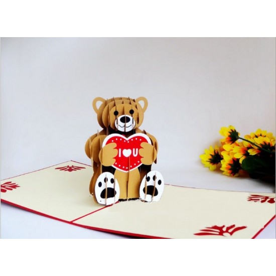 Handmade 3D Pop Up Card Teddy Bear Love Heart I Love You Birthday Valentines Day Father's Day Mother's Day Engagement Wedding Gift Anniversary Baby Birth Christmas New Year Present For Him Her Friend Family