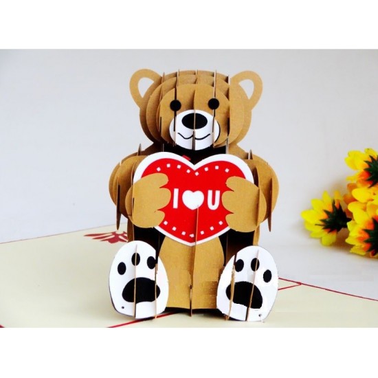 Handmade 3D Pop Up Card Teddy Bear Love Heart I Love You Birthday Valentines Day Father's Day Mother's Day Engagement Wedding Gift Anniversary Baby Birth Christmas New Year Present For Him Her Friend Family