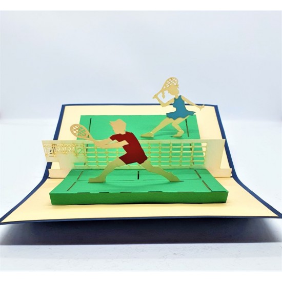 Handmade 3D Pop Up Card Play Tennis Court Birthday Wedding Anniversary Valentine's Day Father's Day Mother's Day Wimbledon Sport