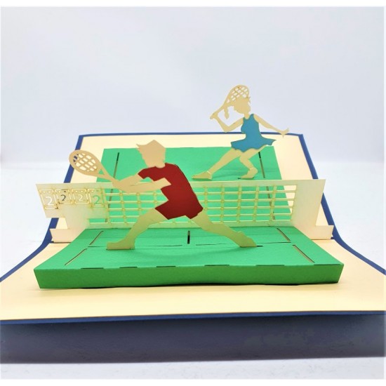 Handmade 3D Pop Up Card Play Tennis Court Birthday Wedding Anniversary Valentine's Day Father's Day Mother's Day Wimbledon Sport