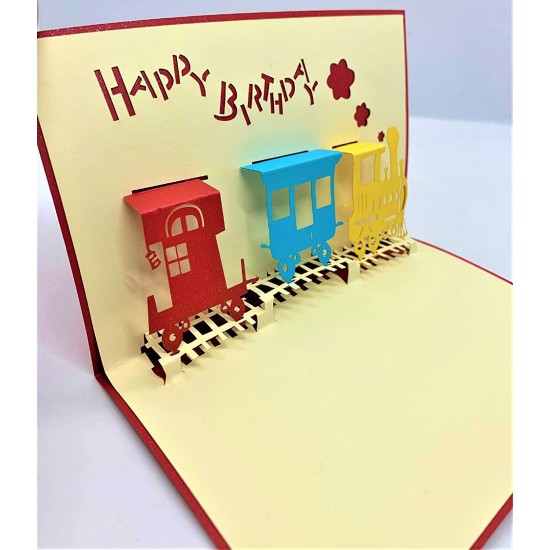 Handmade 3d Pop Up Card Child Birthday Card Kid Birthday Card Vintage Stream Train Paper Laser Cut Origami Papercraft Card