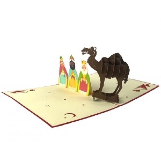 Handmade 3D Pop Up Xmas Card Happy Christmas Three Wise Men Kings Camel Nativity Greetings Xmas Gifts Ornament Decorations