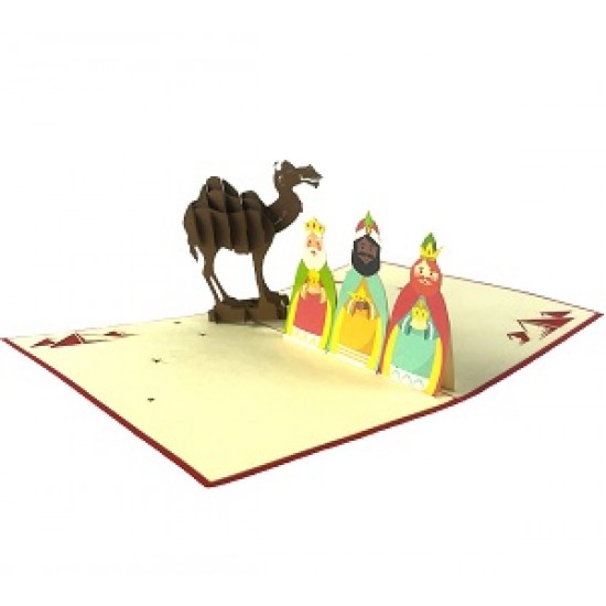 Handmade 3D Pop Up Xmas Card Happy Christmas Three Wise Men Kings Camel Nativity Greetings Xmas Gifts Ornament Decorations