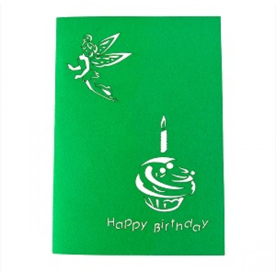 Handmade 3D Pop up Card Happy Birthday Tinkerbell Cake Candle Fairy Cartoon Kid Child Birthday Party Invitation