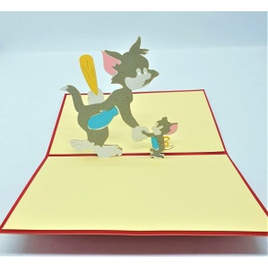 Handmade 3D pop up card Tom and Jerry birthday Valentine's day wedding anniversary father's day mother's day new baby birth engagement