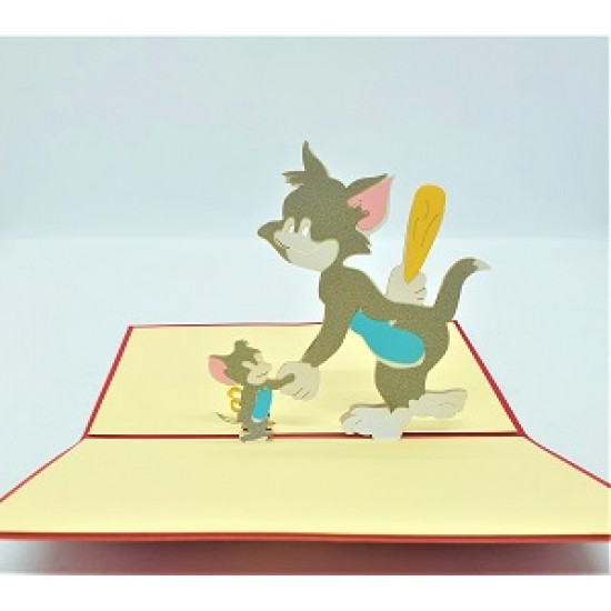 Handmade 3D pop up card Tom and Jerry birthday Valentine's day wedding anniversary father's day mother's day new baby birth engagement