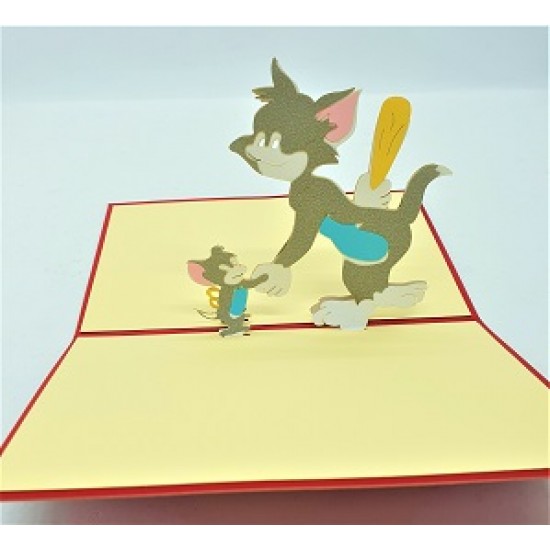 Handmade 3D pop up card Tom and Jerry birthday Valentine's day wedding anniversary father's day mother's day new baby birth engagement