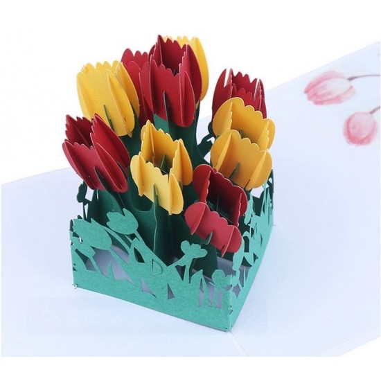 Handmade 3d Pop Up Birthday Card Tulip Mother's Day Wedding Anniversary Valentines Housewarming Vintage Garden Flower Graduation Engagement