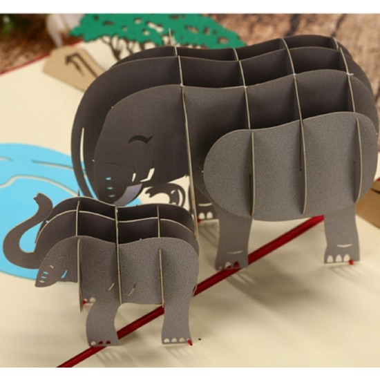 Handmade 3D Pop Up Card Two Elephants Birthday, Valentine's Day, Wedding Anniversary, Father's Day, Mother's Day, Holiday Vacation, Blank Love Friendship Celebrations Card