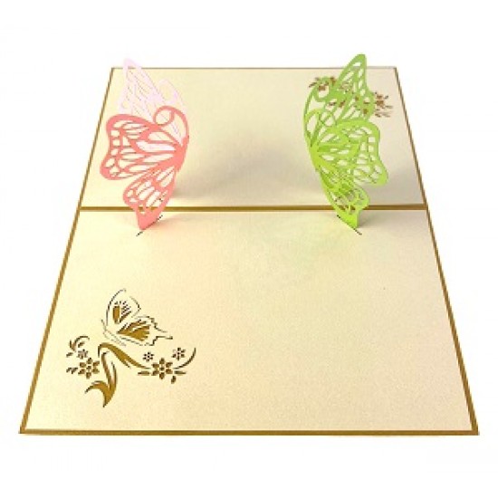 Handmade 3D Pop Up Card Two Butterfly Birthday Valentines Wedding Anniversary Mother's Day Teacher's Day Blank Celebrations