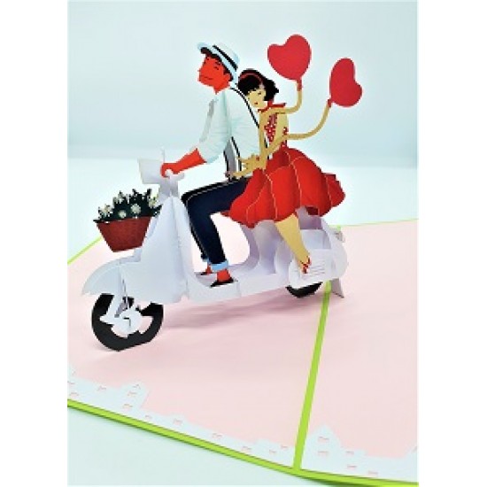 Handmade 3d Pop Up Card Vintage Vespa Couple Eiffel Tower Lover Birthday Wedding Anniversary Valentine's Day Big Day Gift Engagement Proposal