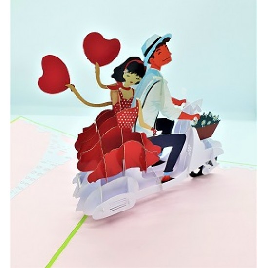 Handmade 3d Pop Up Card Vintage Vespa Couple Eiffel Tower Lover Birthday Wedding Anniversary Valentine's Day Big Day Gift Engagement Proposal