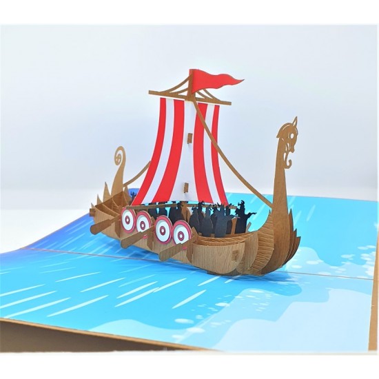 Handmade 3d Popup Card Viking Boat Birthday Wedding Anniversary Fathers Day Graduation Sailing Holiday Leaving Moving Vicky The Viking Valentine's Day