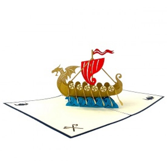 Handmade 3D Pop Up Card Scandinavia Viking Dragon Pirate Boat Birthday Wedding Anniversary Father's Day Moving Leaving Travel Holiday Greetings