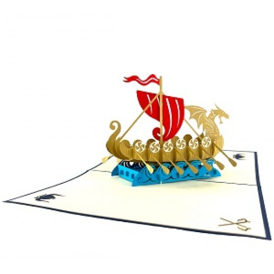 Handmade 3D Pop Up Card Scandinavia Viking Dragon Pirate Boat Birthday Wedding Anniversary Father's Day Moving Leaving Travel Holiday Greetings