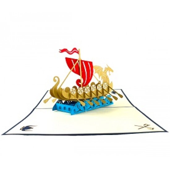 Handmade 3D Pop Up Card Scandinavia Viking Dragon Pirate Boat Birthday Wedding Anniversary Father's Day Moving Leaving Travel Holiday Greetings