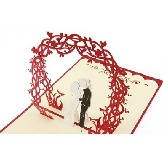 Handmade 3D Pop Up Card Wedding Couple Garden Rose Flower Gate Big Day Bride Groom Wedding Invitation Congratulations Card Gift Wedding Anniversary Present