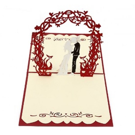 Handmade 3D Pop Up Card Wedding Couple Garden Rose Flower Gate Big Day Bride Groom Wedding Invitation Congratulations Card Gift Wedding Anniversary Present