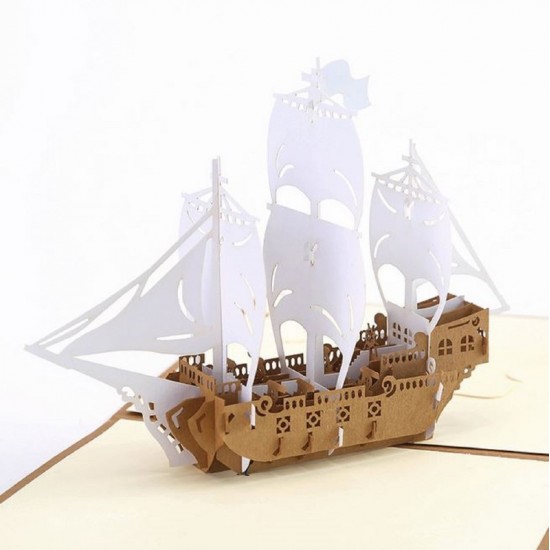 Handmade 3d Pop Up Birthday Card Galleon Boat Ship Father's Day Wedding Anniversary Mother's Day Graduation Leaving Moving Party Invitation