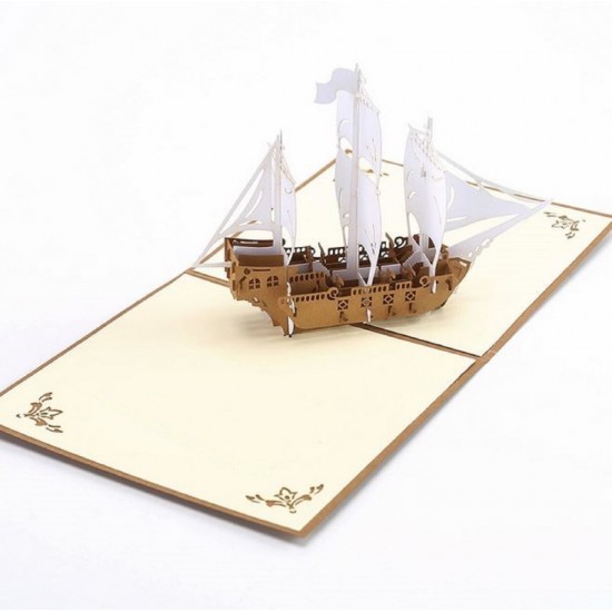 Handmade 3d Pop Up Birthday Card Galleon Boat Ship Father's Day Wedding Anniversary Mother's Day Graduation Leaving Moving Party Invitation