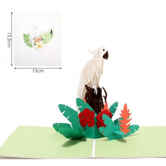 Handmade 3d Pop Up Greeting Card White Parrot Tropical Birthday Valentines Day Wedding Anniversary Father's Day Mother's Day Papercraft Gift