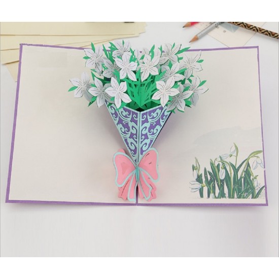 Handmade 3d Pop Up Popup Birthday Card White Lily,wedding Anniversary,valentines,mother's Day,thank You Card