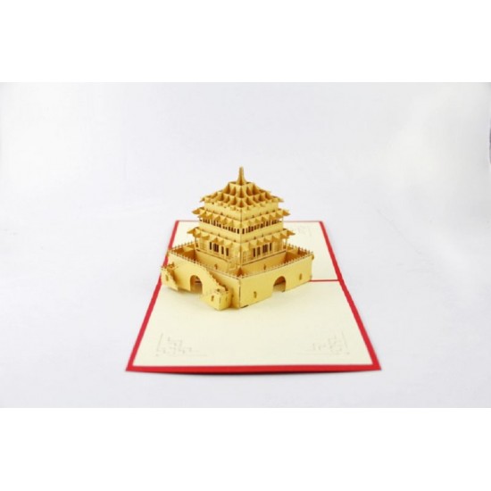 Handmade 3d Pop Up Birthday Popup Greeting Card Xian Bell Tower Wedding Anniversary Christmas New Year Eve Party Invitation Valentines Day Father's Day Mother's Day Engagement School Enrolment Graduation Gift