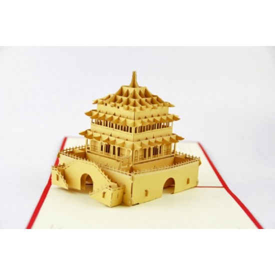 Handmade 3d Pop Up Birthday Popup Greeting Card Xian Bell Tower Wedding Anniversary Christmas New Year Eve Party Invitation Valentines Day Father's Day Mother's Day Engagement School Enrolment Graduation Gift