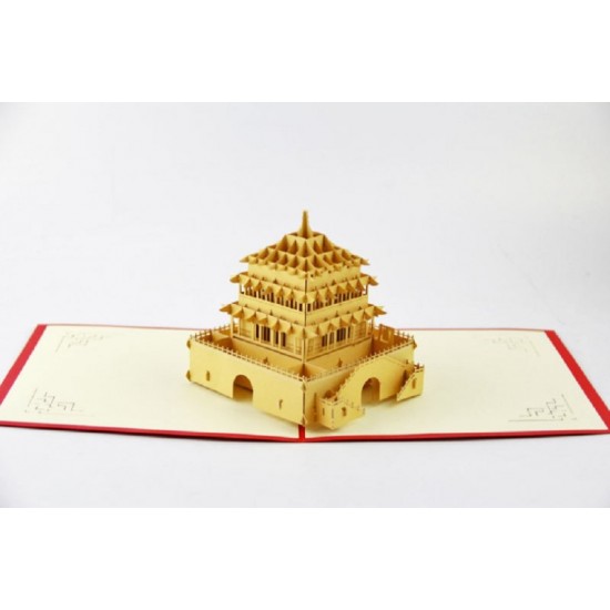 Handmade 3d Pop Up Birthday Popup Greeting Card Xian Bell Tower Wedding Anniversary Christmas New Year Eve Party Invitation Valentines Day Father's Day Mother's Day Engagement School Enrolment Graduation Gift