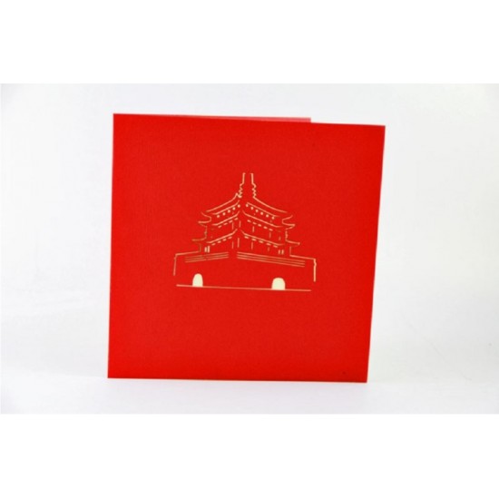 Handmade 3d Pop Up Birthday Popup Greeting Card Xian Bell Tower Wedding Anniversary Christmas New Year Eve Party Invitation Valentines Day Father's Day Mother's Day Engagement School Enrolment Graduation Gift