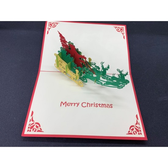 Handmade 3D Pop Up Christmas Xmas Card Reindeer Santa Claus Sledge Gift Delivery, Seasonal Greeting, Xmas Gift, Ornaments, Decorations.