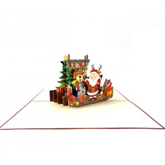 Handmade 3d Pop Up Card Happy Christmas Santa Claus Reindeer Fireplace Tree Gift Jingle Bells Candle Holly Star Socks Sofa Vintage Greetings Home Decorations