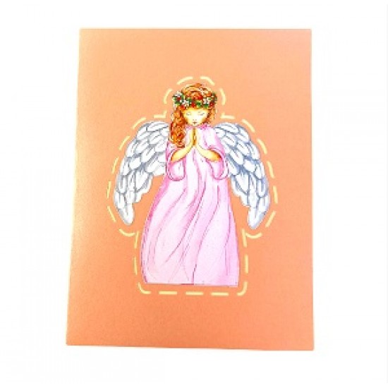 Handmade 3D Pop Up Xmas Card Pink Angel Merry Christmas Vintage Christmas Card ,gift ,seasonal Greetings