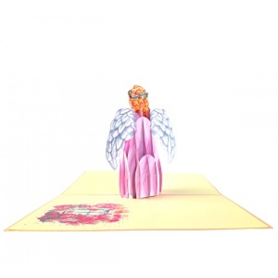 Handmade 3D Pop Up Xmas Card Pink Angel Merry Christmas Vintage Christmas Card ,gift ,seasonal Greetings