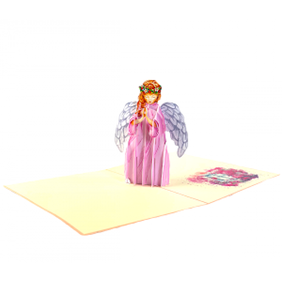 Handmade 3D Pop Up Xmas Card Pink Angel Merry Christmas Vintage Christmas Card ,gift ,seasonal Greetings