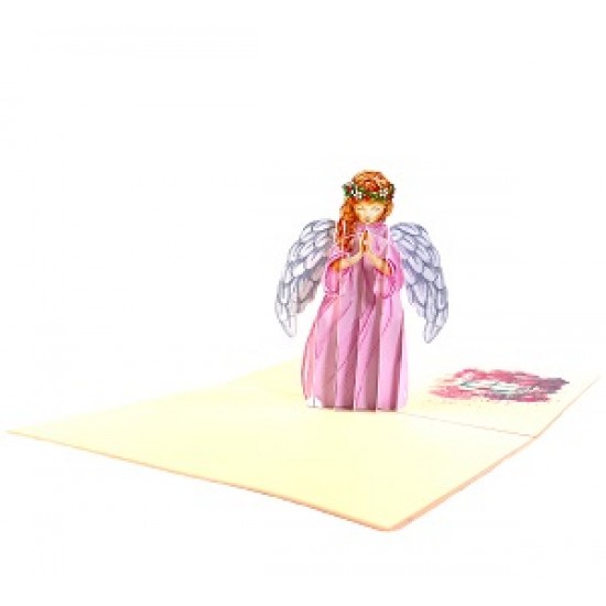 Handmade 3D Pop Up Xmas Card Pink Angel Merry Christmas Vintage Christmas Card ,gift ,seasonal Greetings